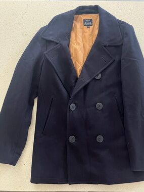 J. Crew Navy Pea Coat with Tan Quilted Lining